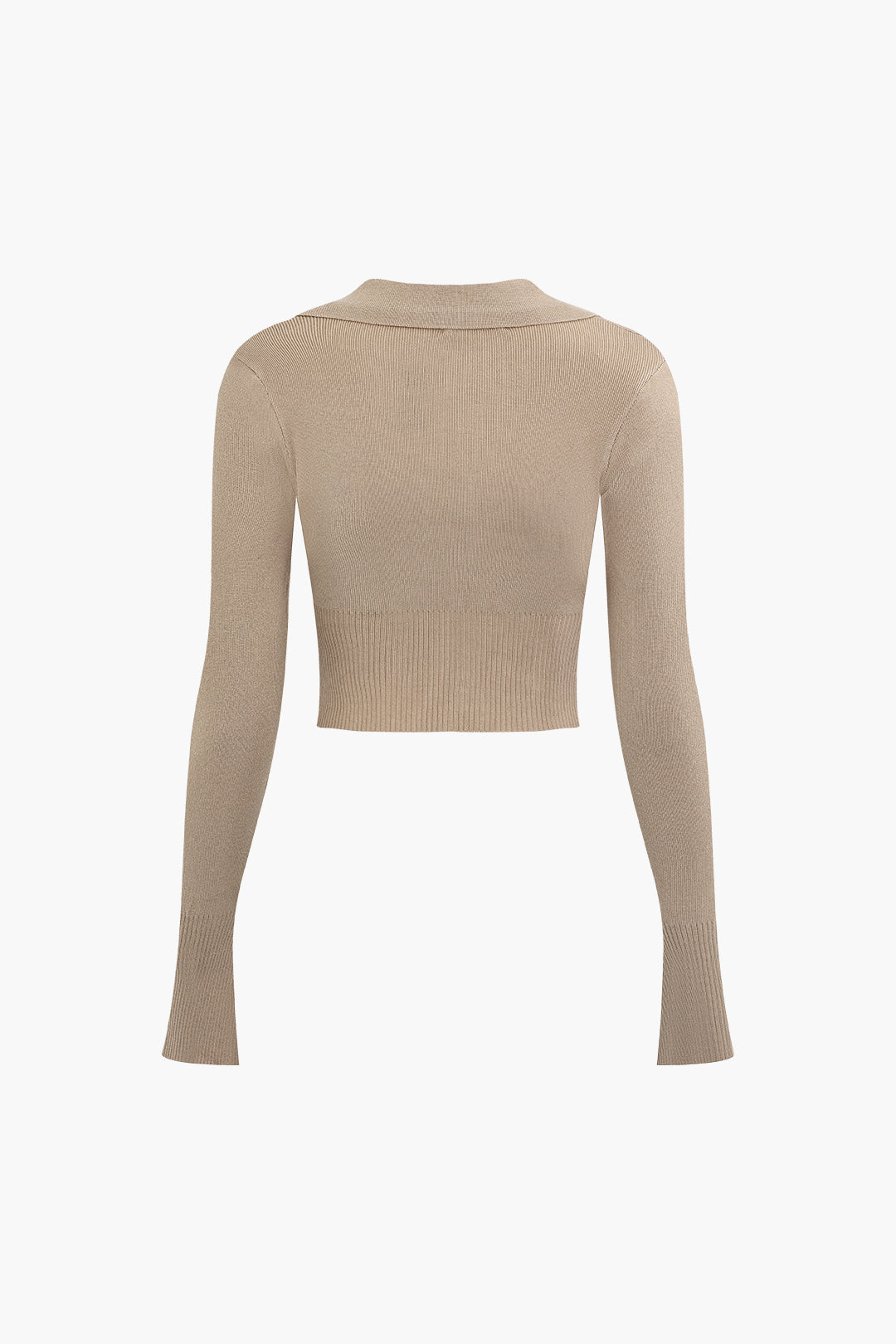 Chic Collared V-Neck Crop Knit Top for Y2K Fashion and Coquette Aesthetic Outfits