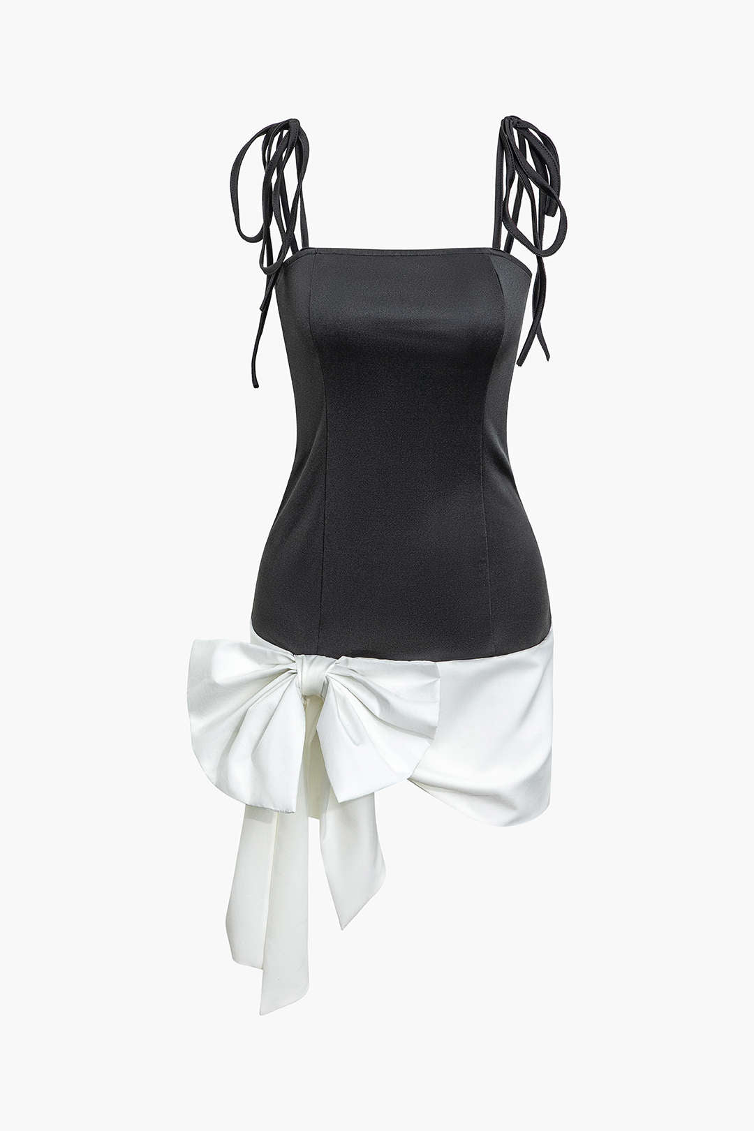 Chic Contrast Tie Strap Bow Detail Mini Dress for Y2K Aesthetic and Coquette Style Chic Contrast Tie Strap Bow Detail Mini Dress for Y2K Aesthetic and Coquette Style