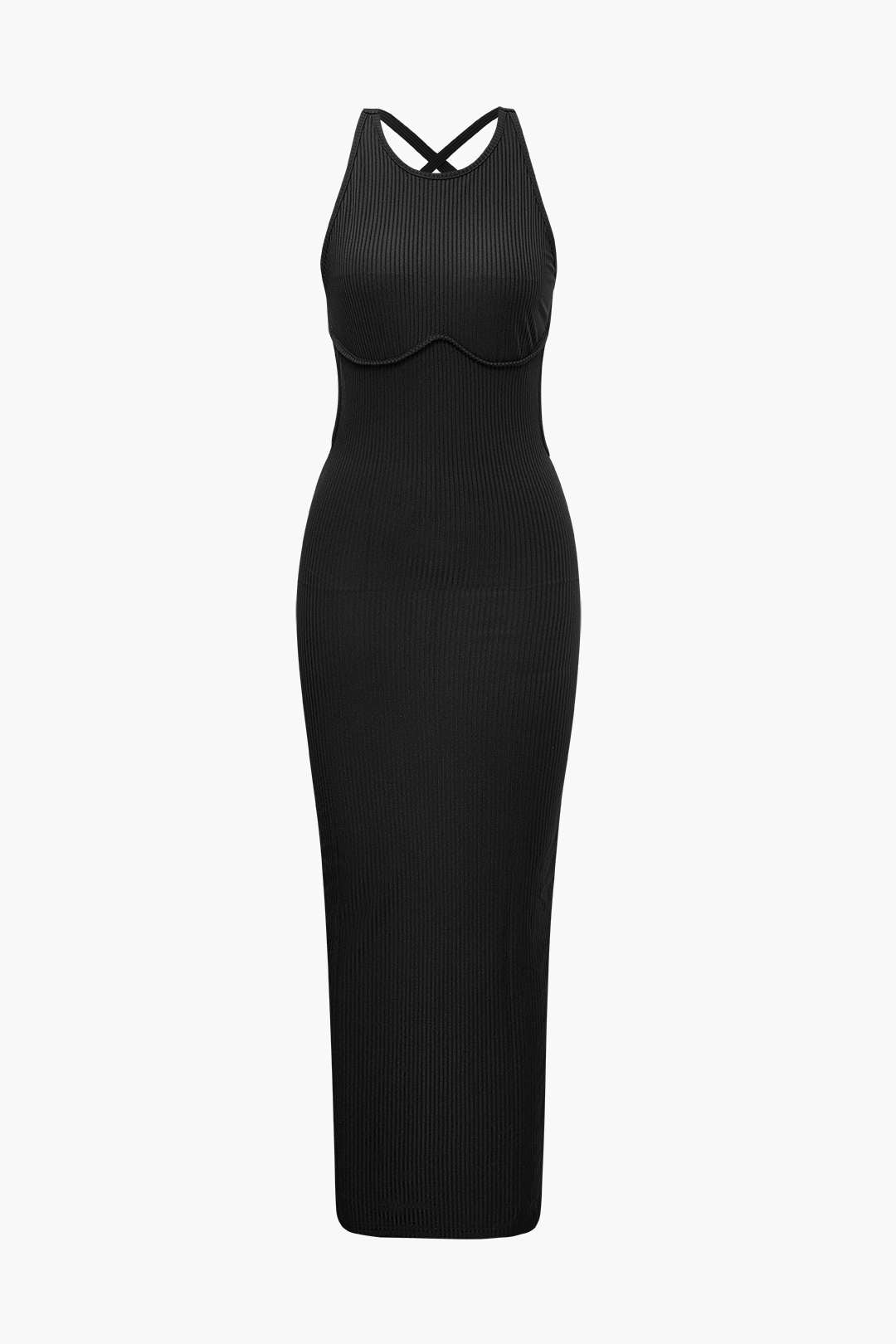 Chic Cross Back Slit Sleeveless Maxi Dress for Effortless Y2K Aesthetic Style