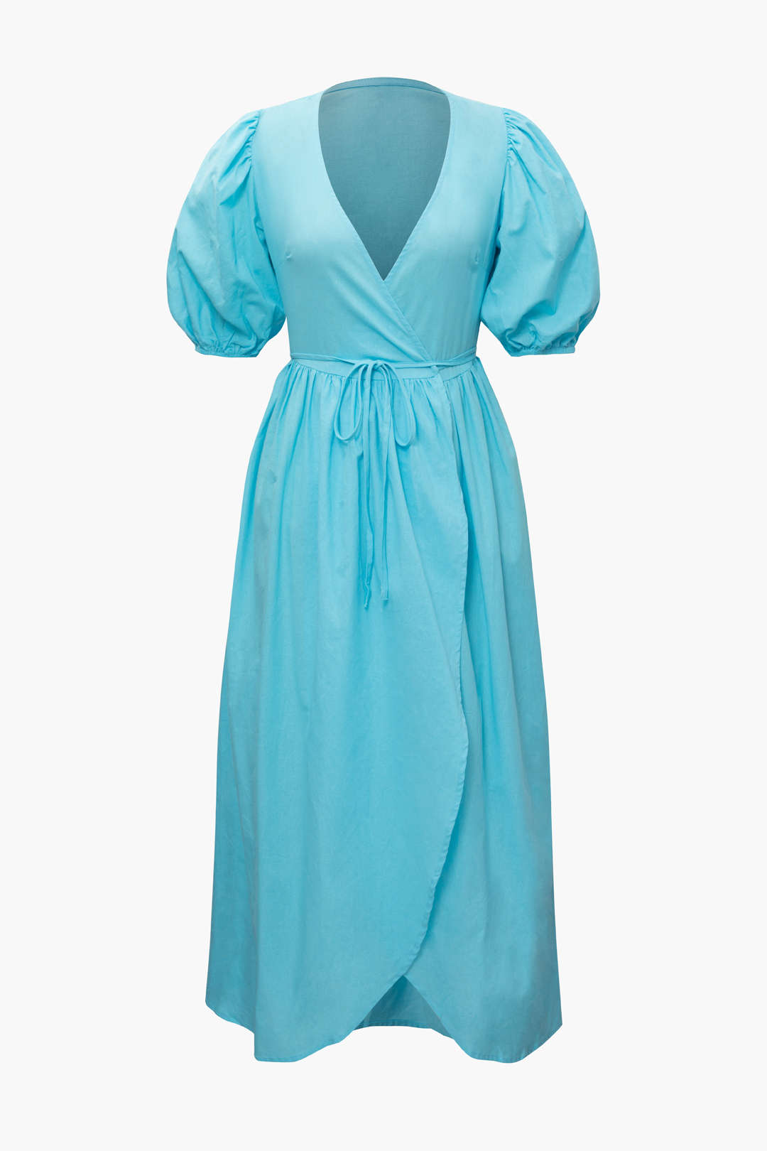 Chic Cross V-Neck Slit Puff Sleeve Maxi Dress with Tie for Y2K Aesthetic Style