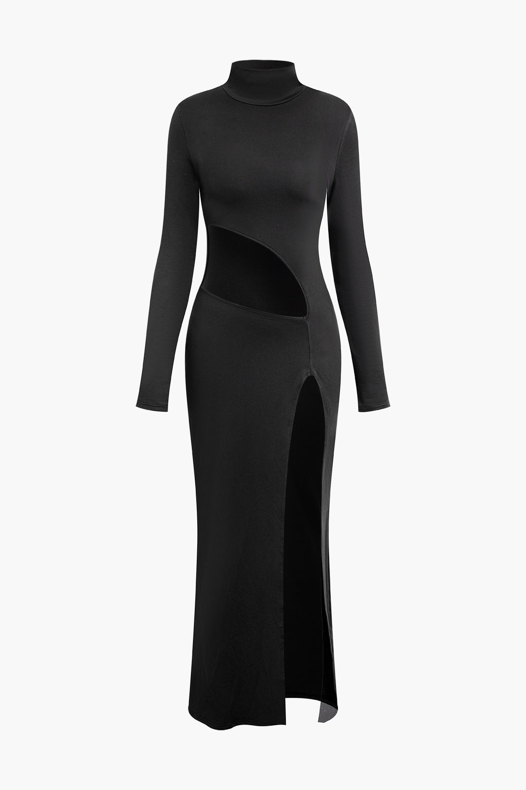Chic Cut Out Slit Mock Neck Long Sleeve Maxi Dress for Y2K Aesthetic Fashion Lovers Chic Cut Out Slit Mock Neck Long Sleeve Maxi Dress for Y2K Aesthetic Fashion Lovers