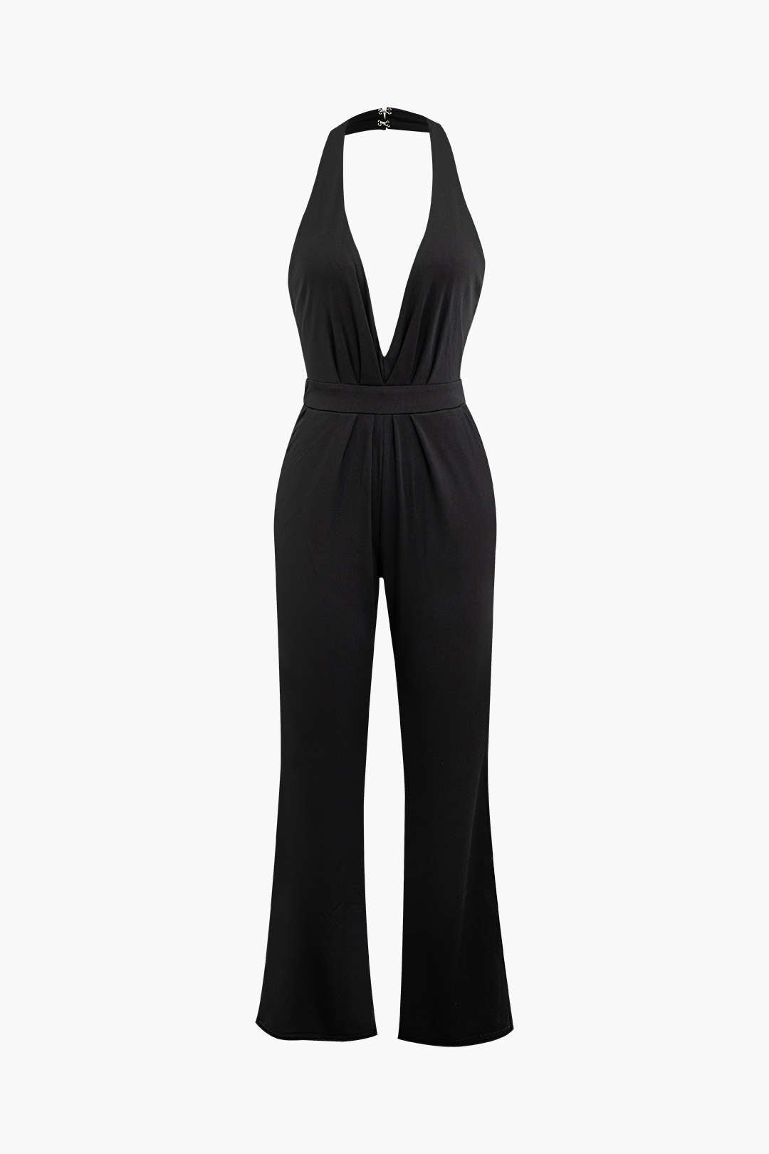 Chic Deep V-Neck Halter Backless Ruched Jumpsuit for Y2K Fashion Lovers