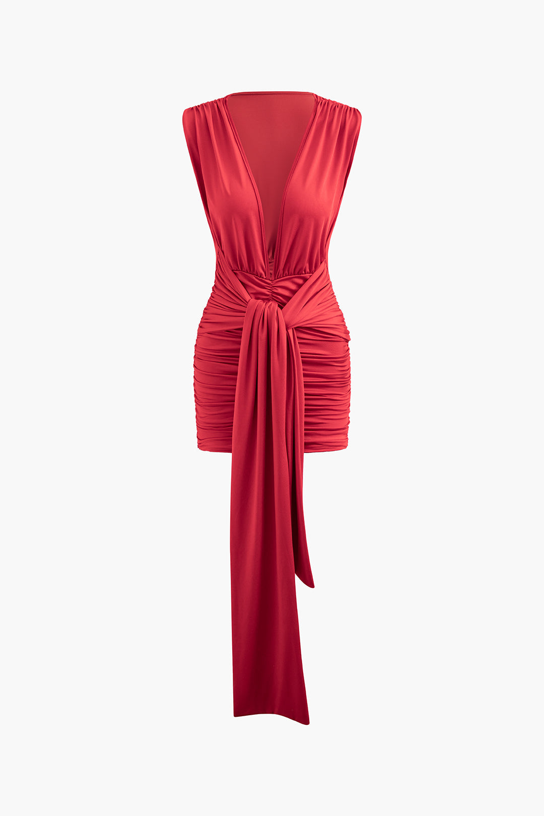 Chic Deep V-Neck Ruched Sleeveless Mini Dress for Y2K Aesthetic Outfits Chic Deep V-Neck Ruched Sleeveless Mini Dress for Y2K Aesthetic Outfits