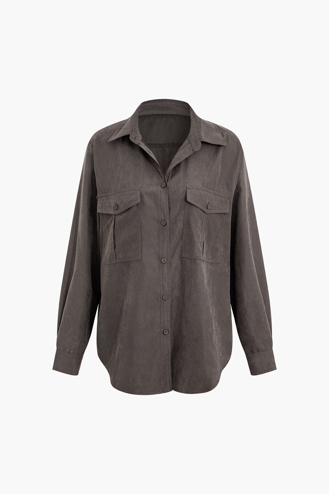 Chic Flap Pocket Button-Up Long Sleeve Shirt for Y2K Aesthetic Outfits and Grunge Style