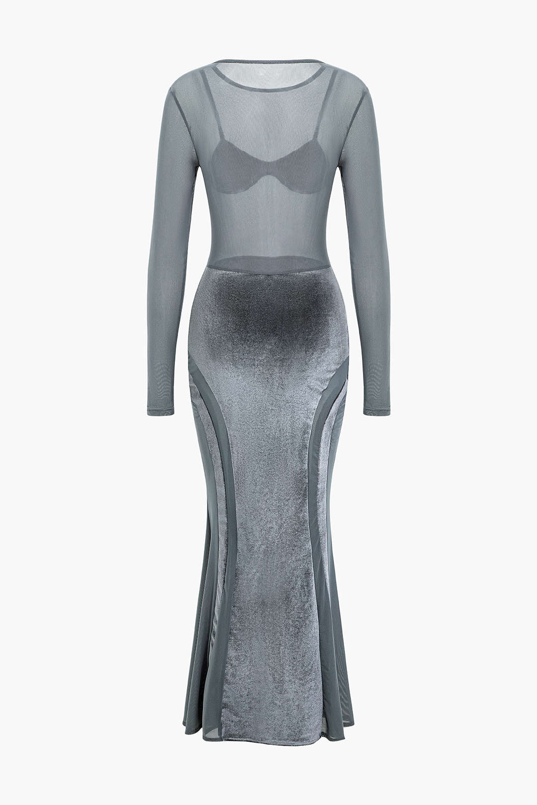 Chic Mesh Velvet Patchwork Long Sleeve Maxi Dress for Y2K Aesthetic Fashion Lovers Chic Mesh Velvet Patchwork Long Sleeve Maxi Dress for Y2K Aesthetic Fashion Lovers