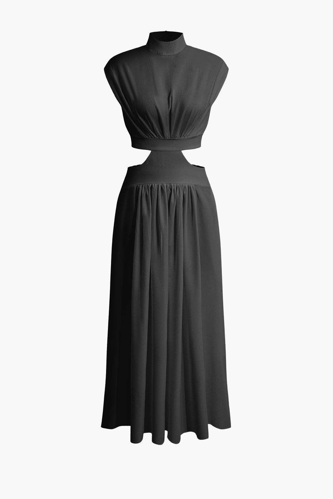 Chic Mock Neck Cut Out Pleated Maxi Dress for Y2K Aesthetic and Coquette Style Chic Mock Neck Cut Out Pleated Maxi Dress for Y2K Aesthetic and Coquette Style