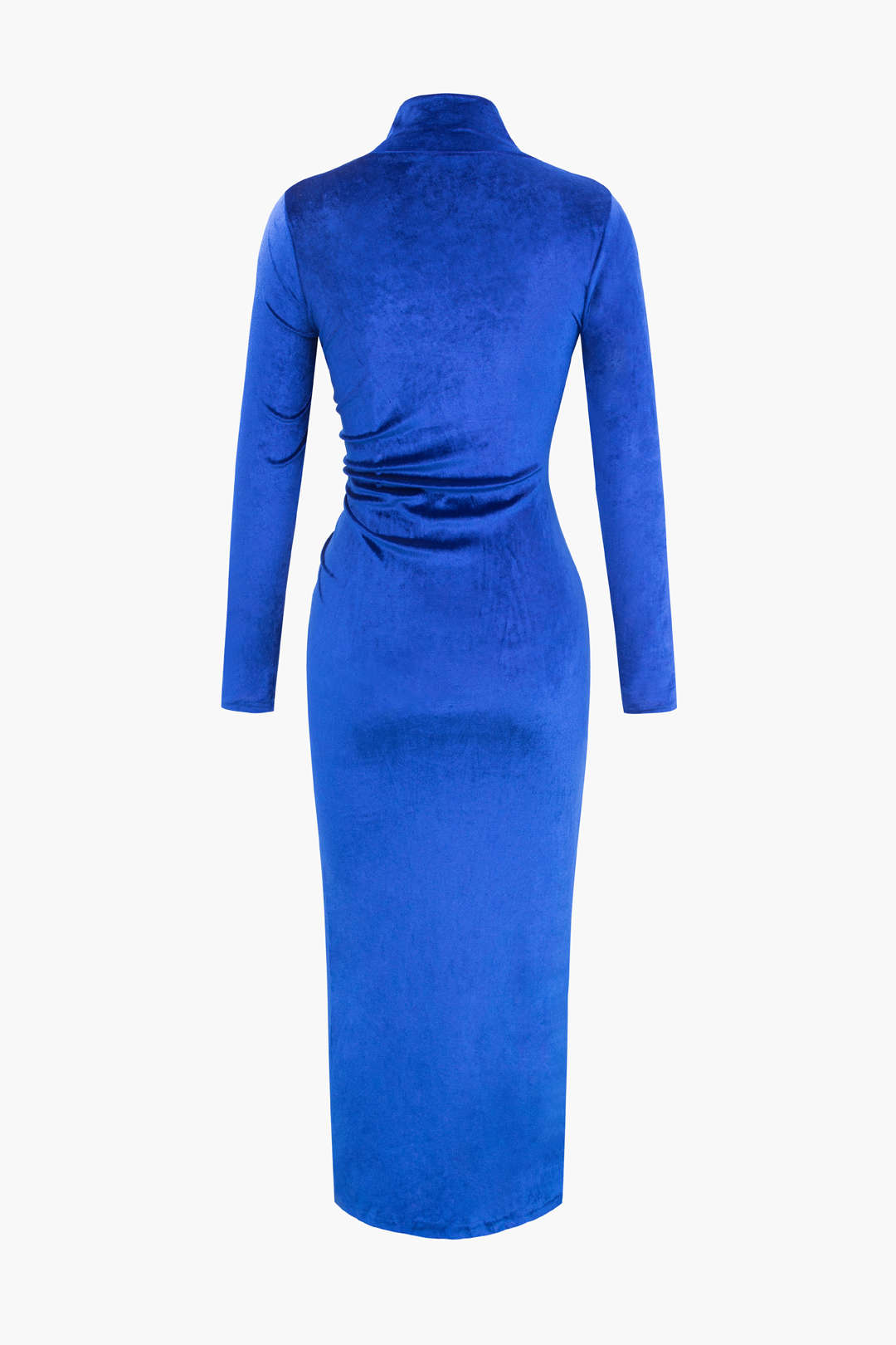 Chic Mock Neck Velvet Ruched Slit Midi Dress for Y2K Aesthetic and Coquette Style Chic Mock Neck Velvet Ruched Slit Midi Dress for Y2K Aesthetic and Coquette Style