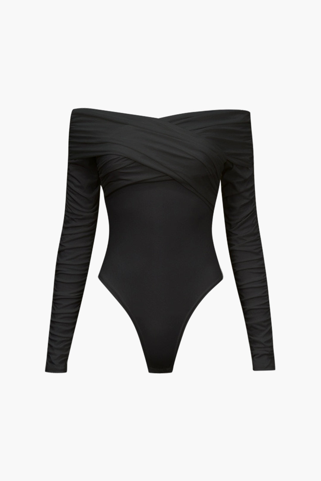 Chic Off Shoulder Ruched Long Sleeve Bodysuit for Y2K Fashion and Coquette Aesthetic Chic Off Shoulder Ruched Long Sleeve Bodysuit for Y2K Fashion and Coquette Aesthetic