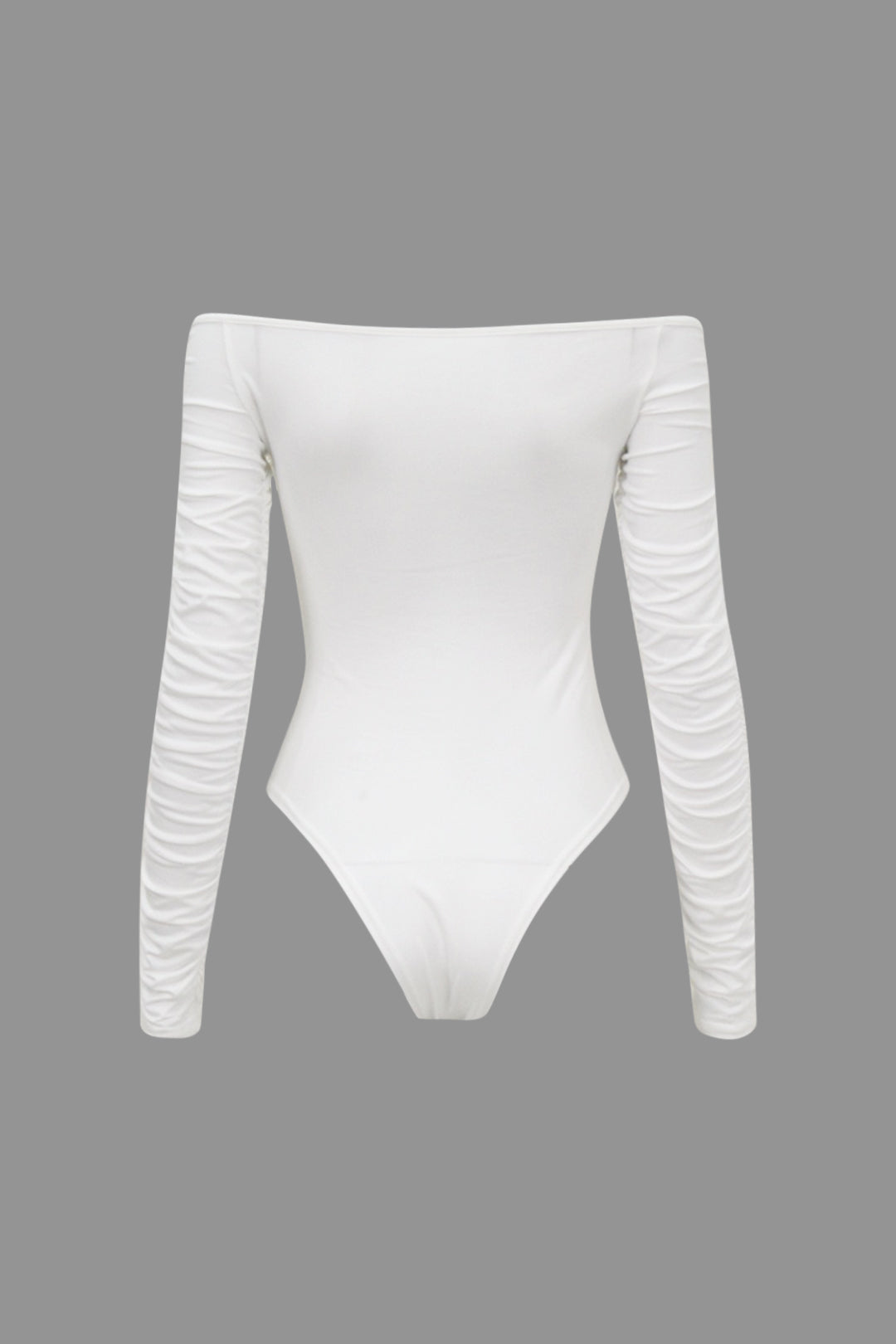Chic Off Shoulder Ruched Long Sleeve Bodysuit for Y2K Fashion and Coquette Aesthetic