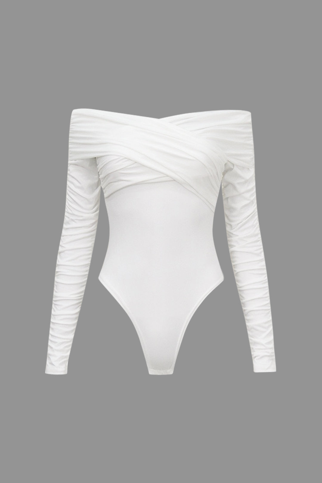Chic Off Shoulder Ruched Long Sleeve Bodysuit for Y2K Fashion and Coquette Aesthetic