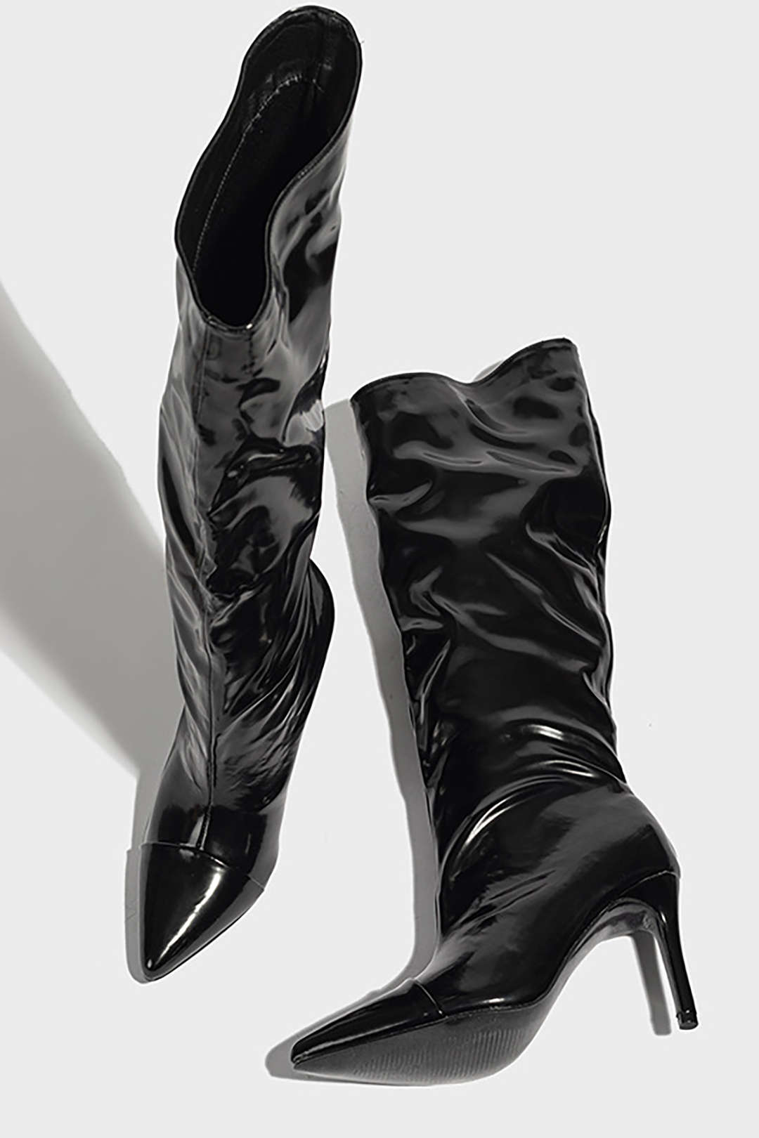 Chic Patent Leather Knee High Pointed Heeled Boots for Y2K and Grunge Aesthetic Styles Chic Patent Leather Knee High Pointed Heeled Boots for Y2K and Grunge Aesthetic Styles