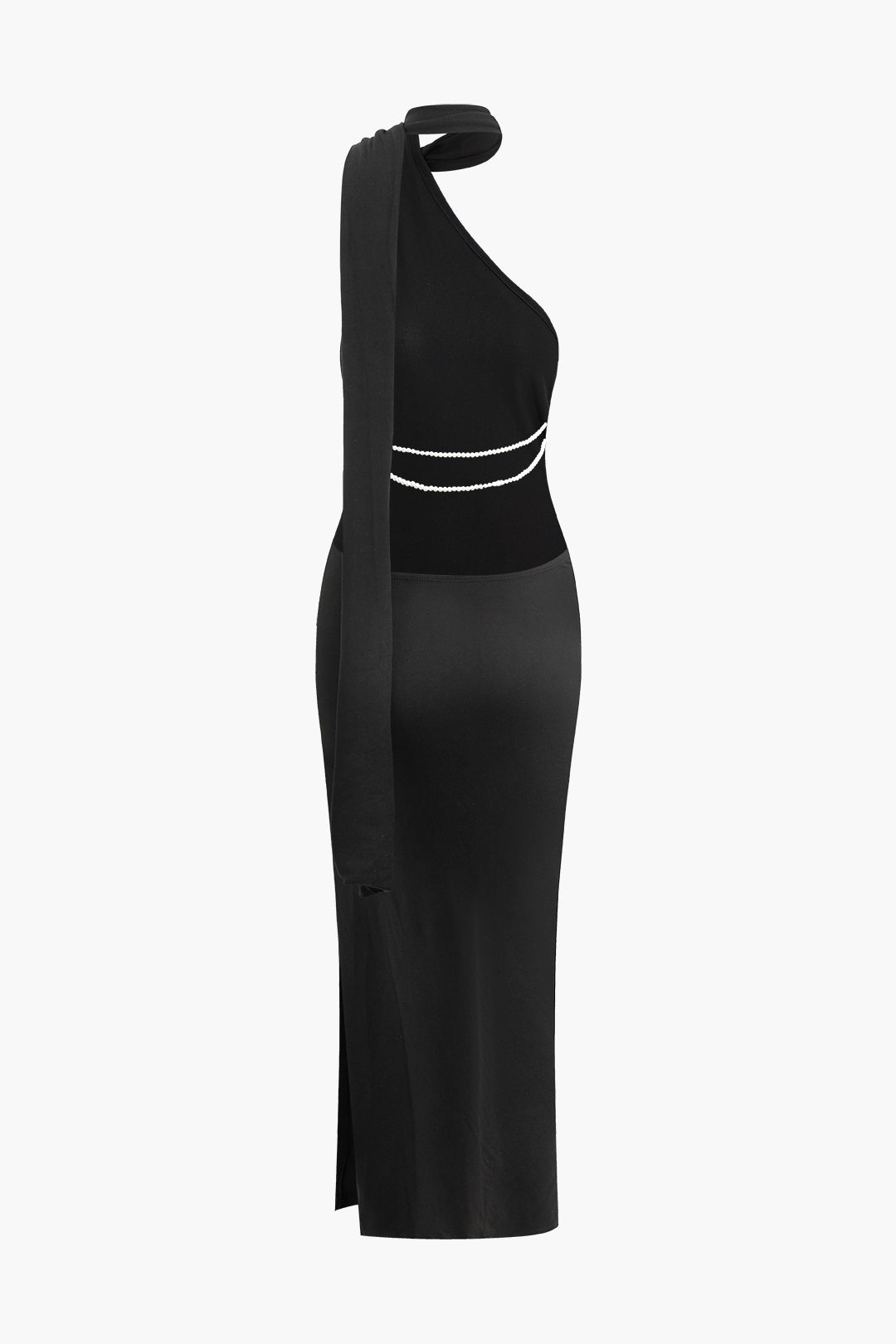 Chic Pearl Strap Halter Backless Slit Maxi Dress for Y2K Fashion Lovers Chic Pearl Strap Halter Backless Slit Maxi Dress for Y2K Fashion Lovers