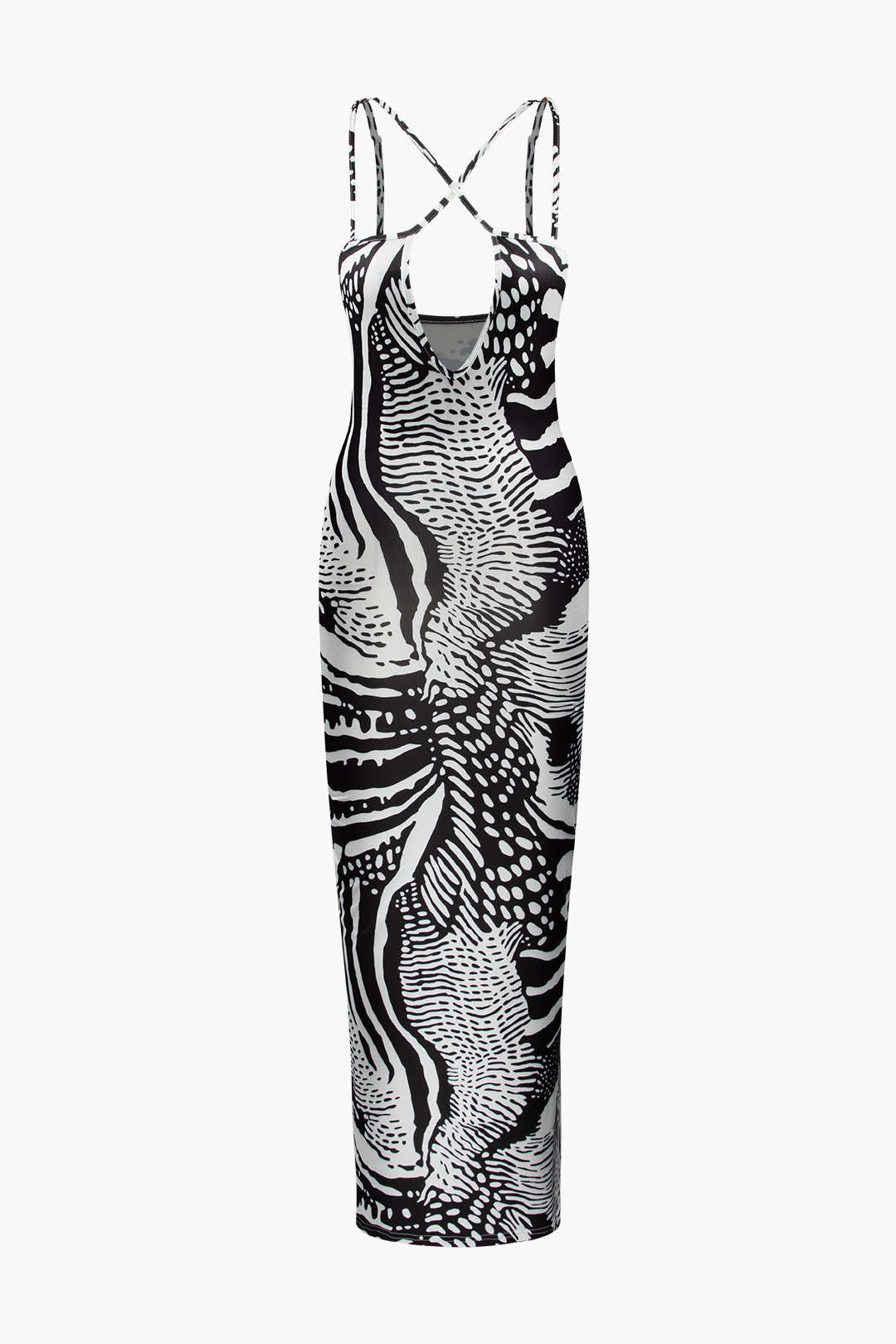 Chic Printed Cross Strap Cut Out Maxi Dress for Y2K Aesthetic and Coquette Style