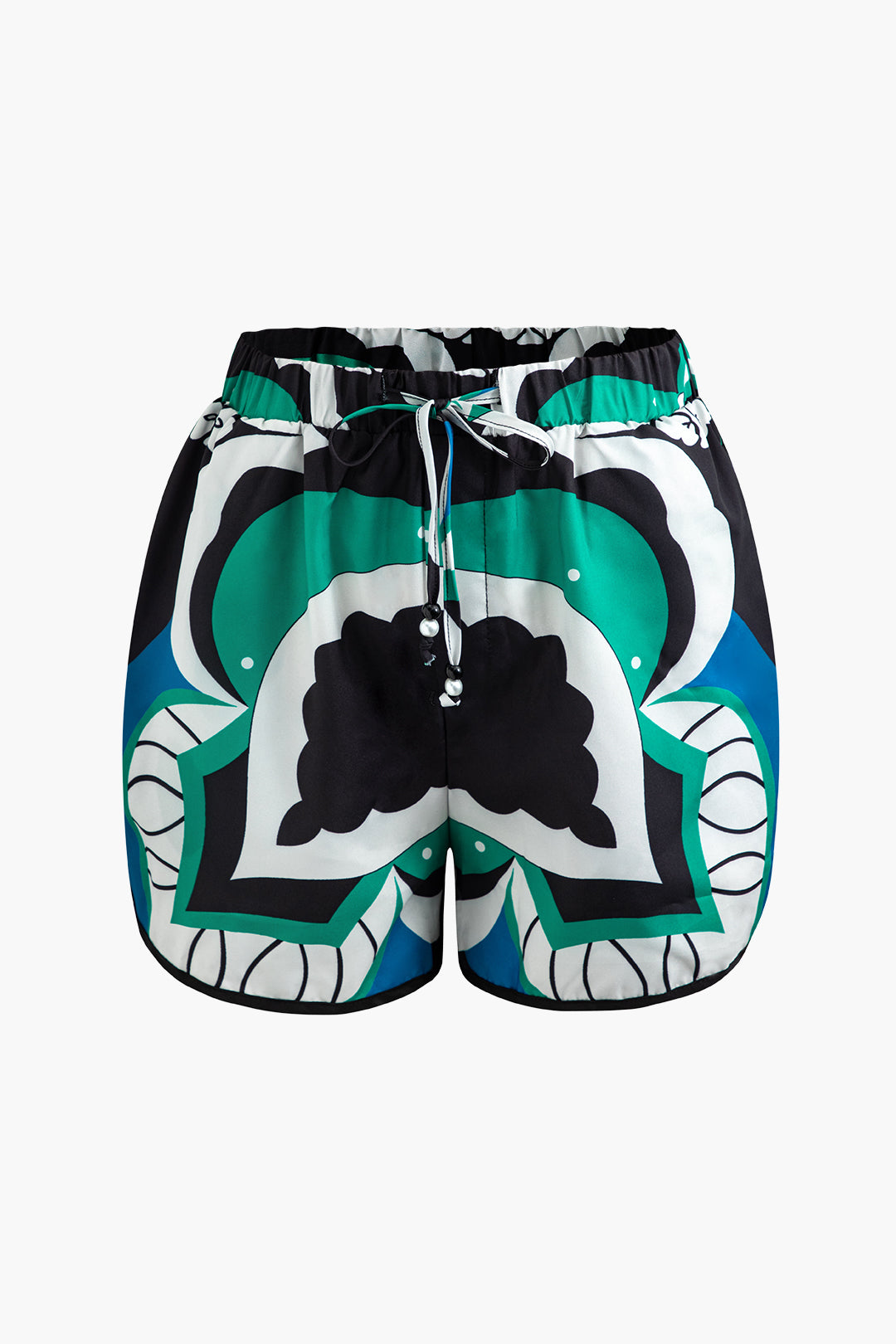 Chic Printed V-Neck Blouse with Tie & Drawstring Shorts Set for Y2K Aesthetic Outfits Chic Printed V-Neck Blouse with Tie & Drawstring Shorts Set for Y2K Aesthetic Outfits