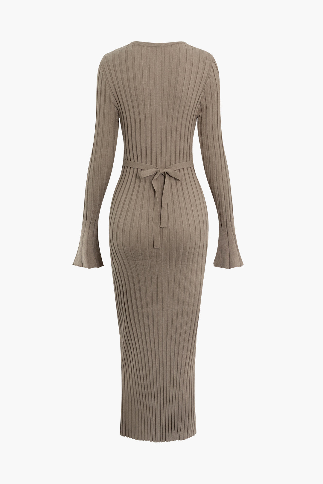 Chic Round Neck Bell Sleeve Rib Knit Maxi Dress for Y2K Fashion and Coquette Aesthetic Chic Round Neck Bell Sleeve Rib Knit Maxi Dress for Y2K Fashion and Coquette Aesthetic