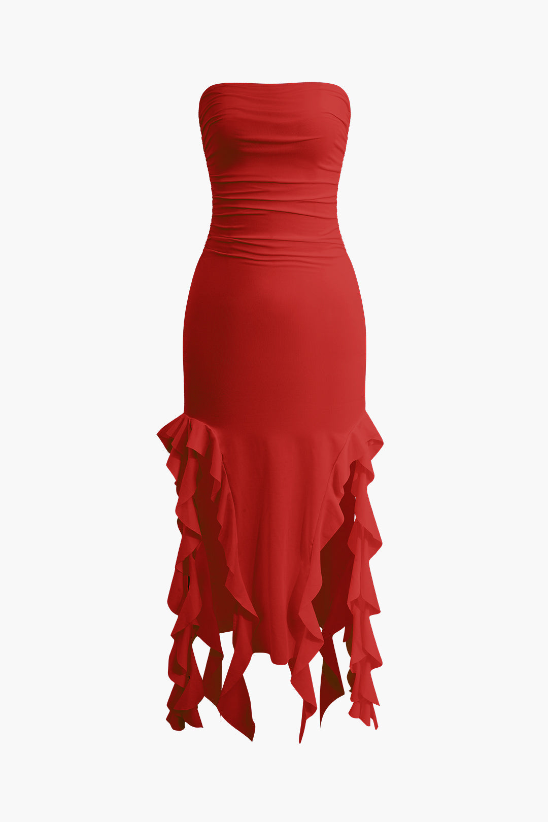 Chic Ruffle Hem Ruched Tube Maxi Dress - Perfect for Y2K Fashion and Coquette Aesthetic Chic Ruffle Hem Ruched Tube Maxi Dress - Perfect for Y2K Fashion and Coquette Aesthetic