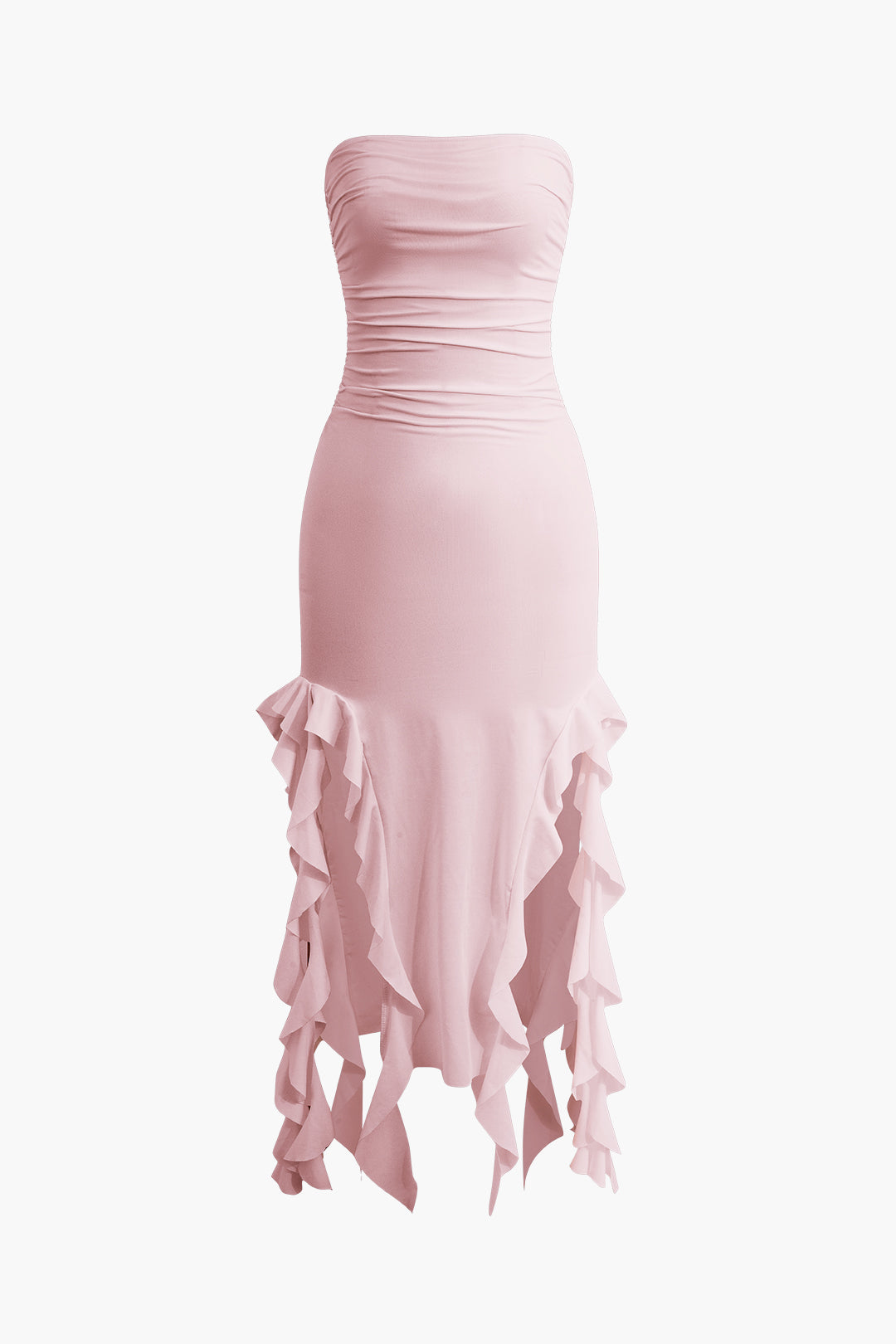 Chic Ruffle Hem Ruched Tube Maxi Dress - Perfect for Y2K Fashion and Coquette Aesthetic Chic Ruffle Hem Ruched Tube Maxi Dress - Perfect for Y2K Fashion and Coquette Aesthetic