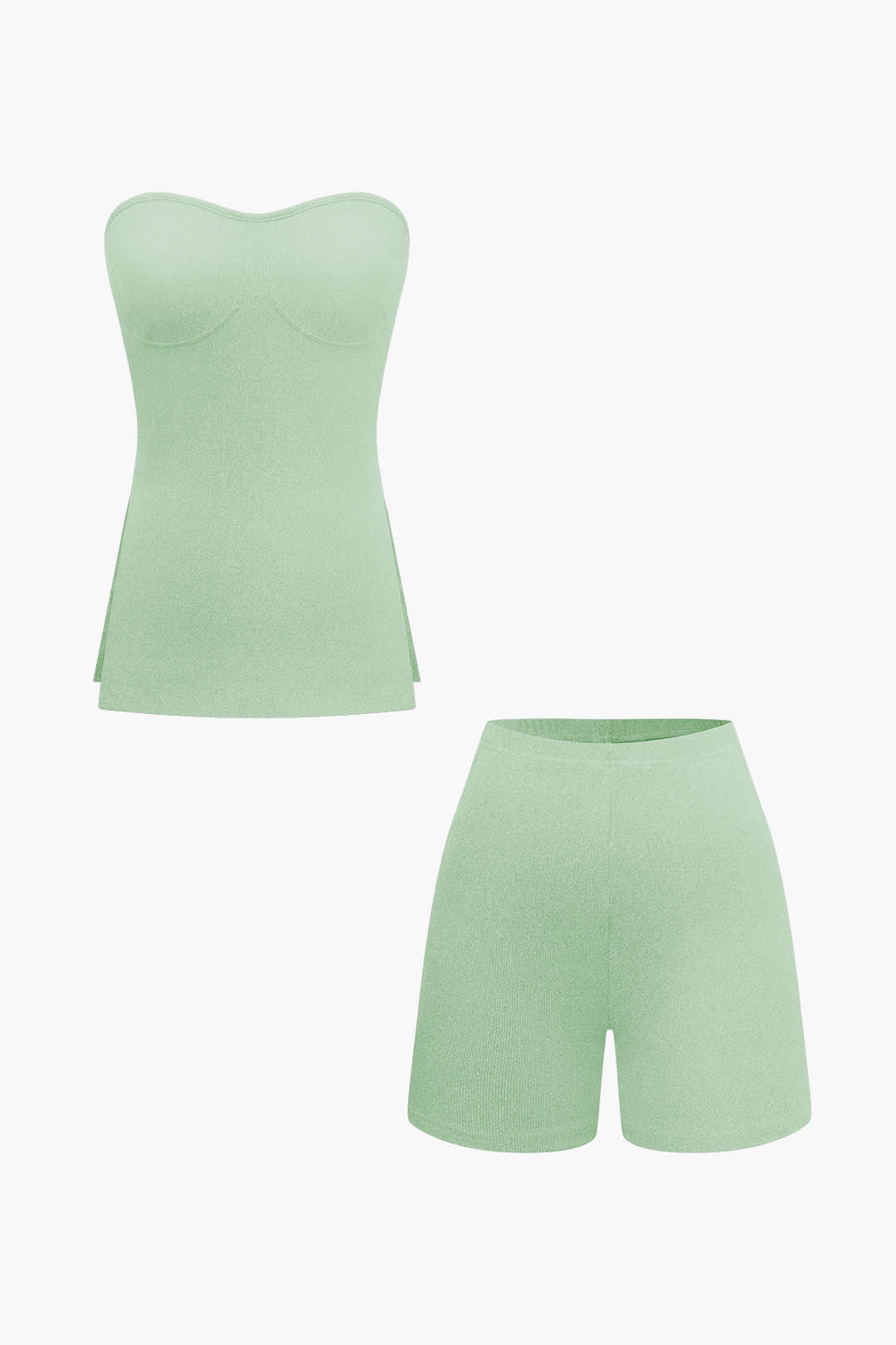 Chic Solid Knit Strapless Top and Shorts Set for Y2K Fashion Aesthetic Outfits Chic Solid Knit Strapless Top and Shorts Set for Y2K Fashion Aesthetic Outfits