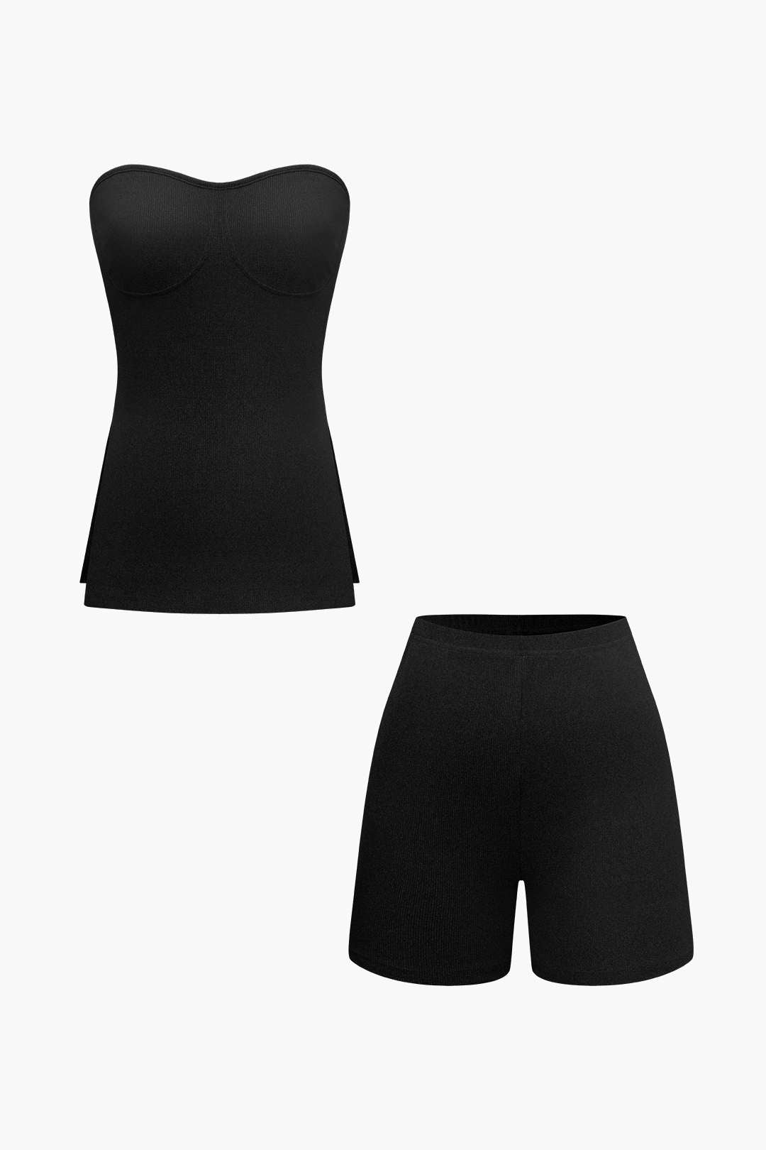 Chic Solid Knit Strapless Top and Shorts Set for Y2K Fashion Aesthetic Outfits Chic Solid Knit Strapless Top and Shorts Set for Y2K Fashion Aesthetic Outfits