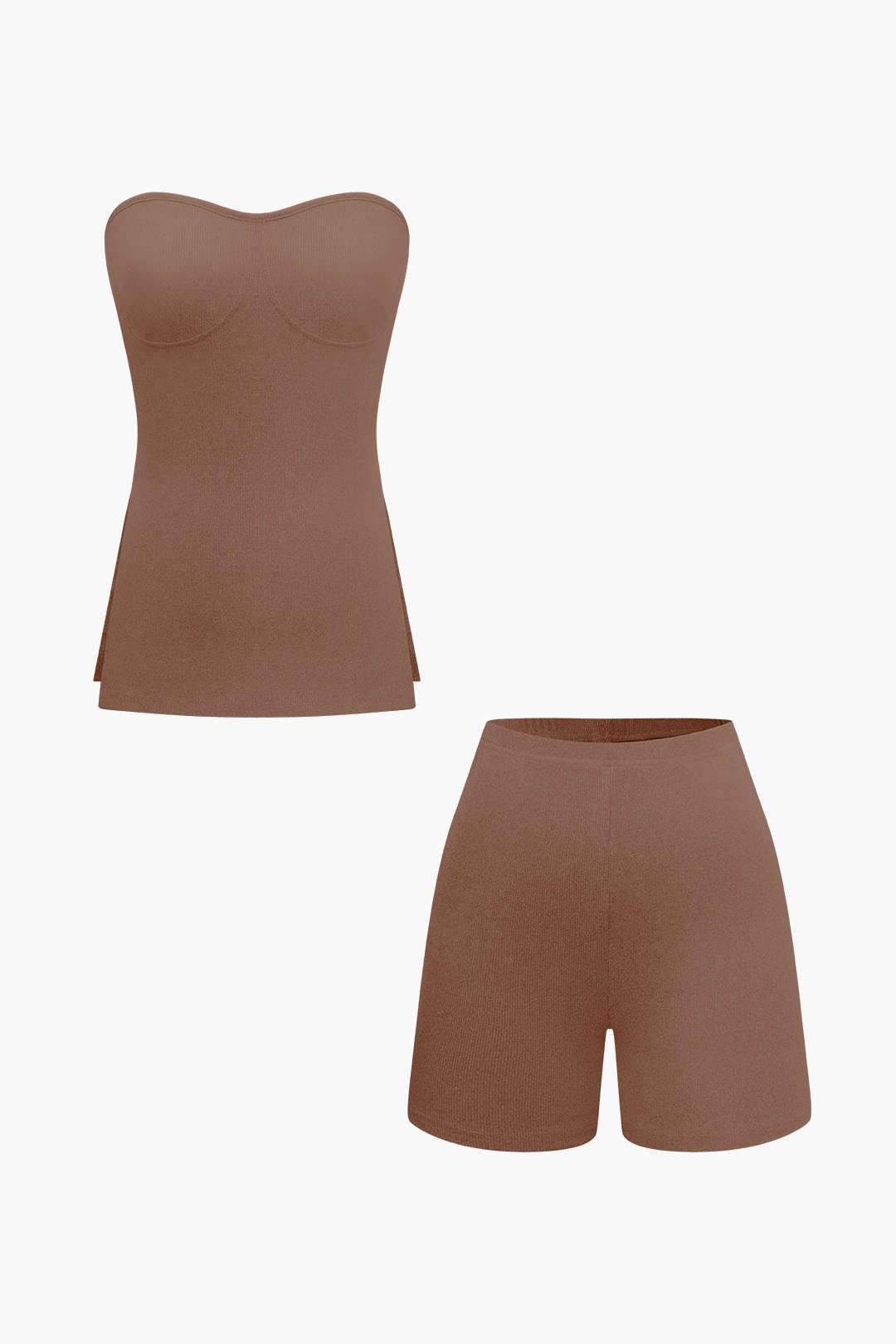 Chic Solid Knit Strapless Top and Shorts Set for Y2K Fashion Aesthetic Outfits Chic Solid Knit Strapless Top and Shorts Set for Y2K Fashion Aesthetic Outfits
