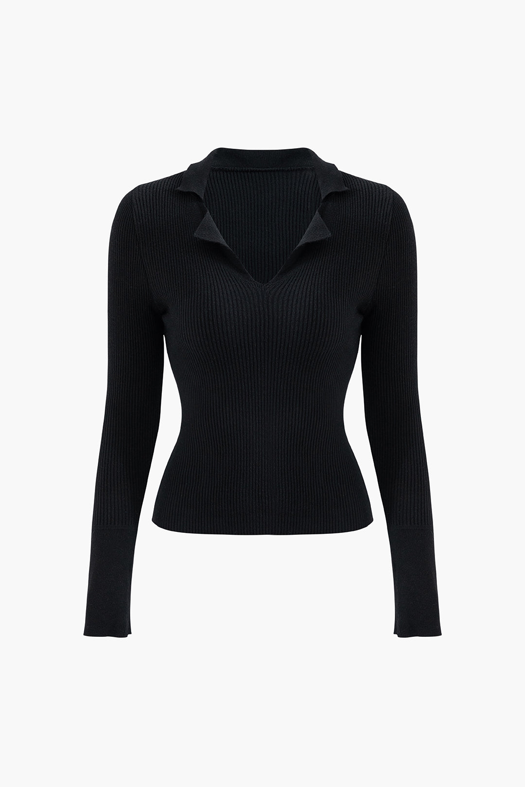 Chic Solid Lapel V-Neck Long Sleeve Knit Top for Y2K Fashion and Coquette Aesthetic
