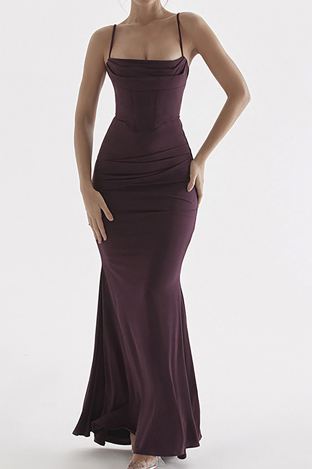 Chic Solid Ruched Slip Mermaid Maxi Dress for Y2K Aesthetic and Coquette Style Chic Solid Ruched Slip Mermaid Maxi Dress for Y2K Aesthetic and Coquette Style