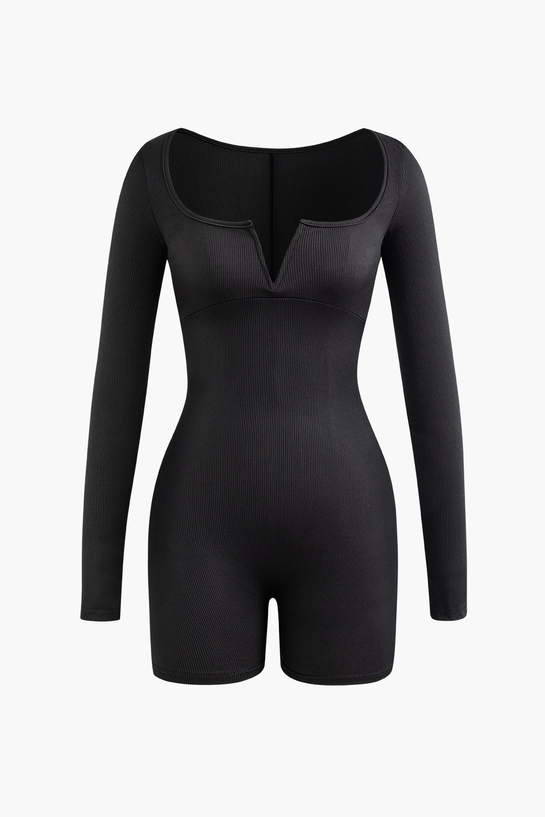 Chic Solid V-Neck Long Sleeve Romper for Y2K Fashion and Coquette Aesthetic Styles