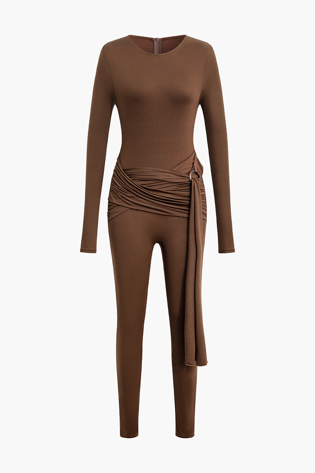 Chic Solid Wrap Tie Long Sleeve Jumpsuit for Effortless Y2K Fashion and Aesthetic Outfits