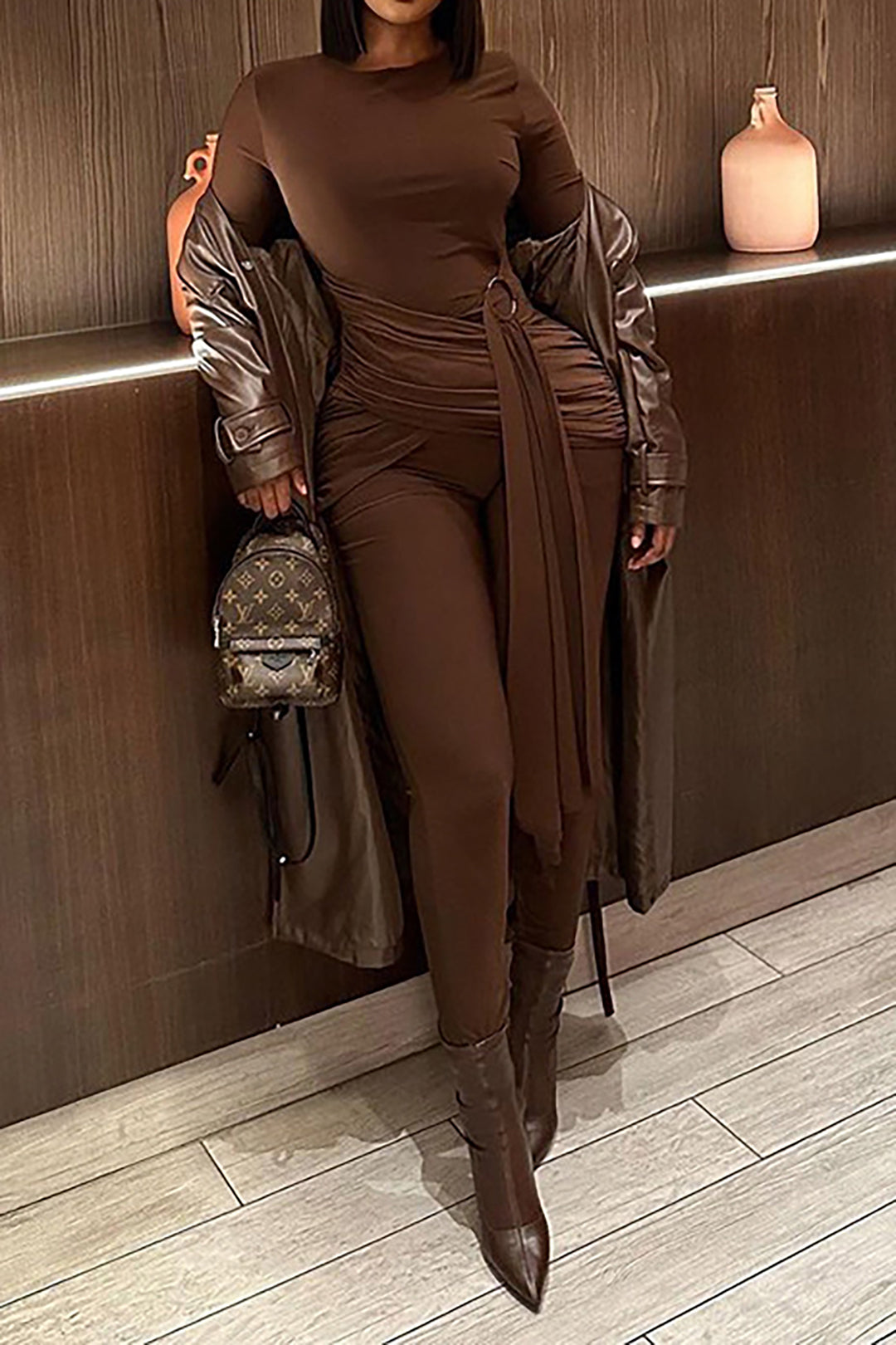 Chic Solid Wrap Tie Long Sleeve Jumpsuit for Effortless Y2K Fashion and Aesthetic Outfits Chic Solid Wrap Tie Long Sleeve Jumpsuit for Effortless Y2K Fashion and Aesthetic Outfits