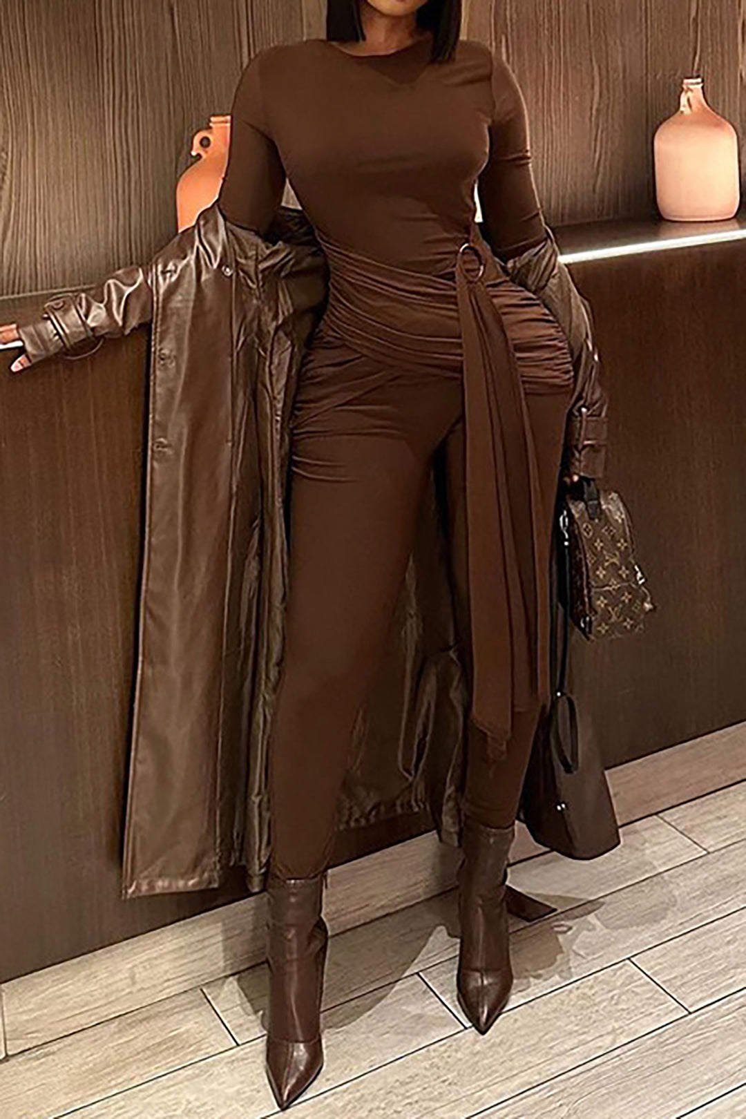 Chic Solid Wrap Tie Long Sleeve Jumpsuit for Effortless Y2K Fashion and Aesthetic Outfits