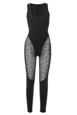 Chic U-Neck Sleeveless Lace Patchwork Jumpsuit for Y2K Fashion Lovers