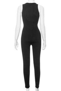 Chic U-Neck Sleeveless Lace Patchwork Jumpsuit for Y2K Fashion Lovers