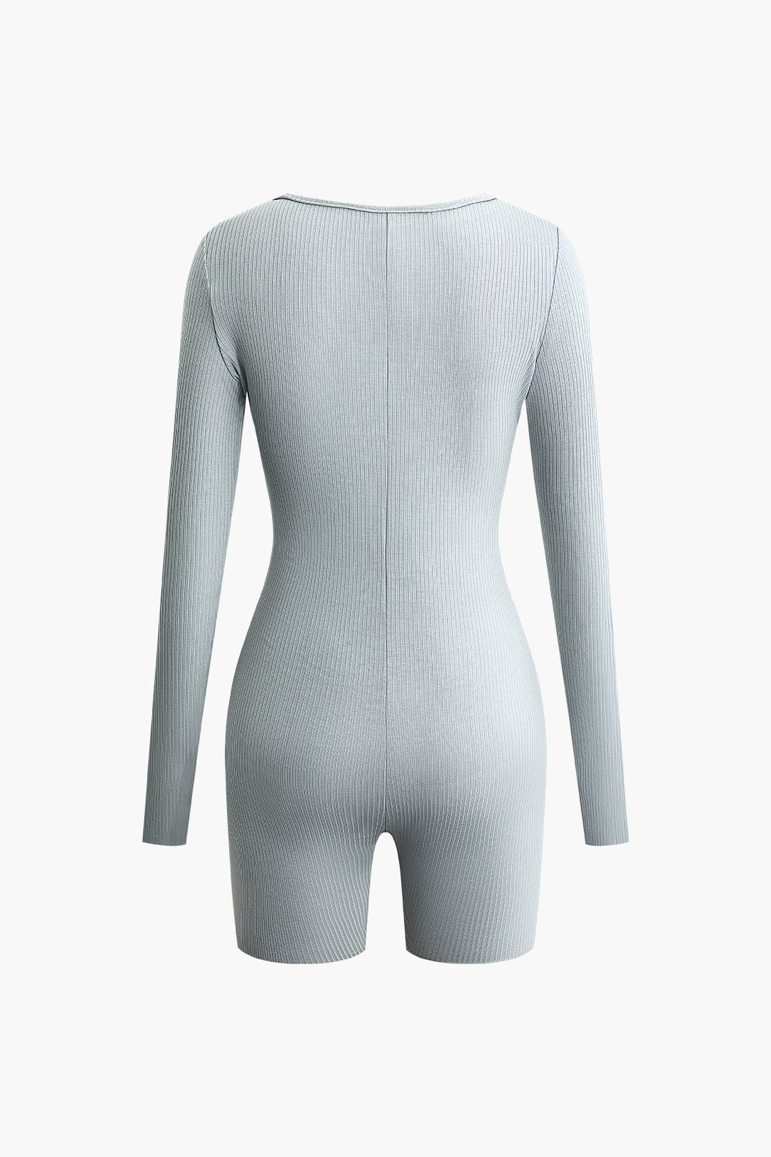 Chic U-Neck Zip-Up Long Sleeve Rib Knit Romper for Y2K Fashion Lovers