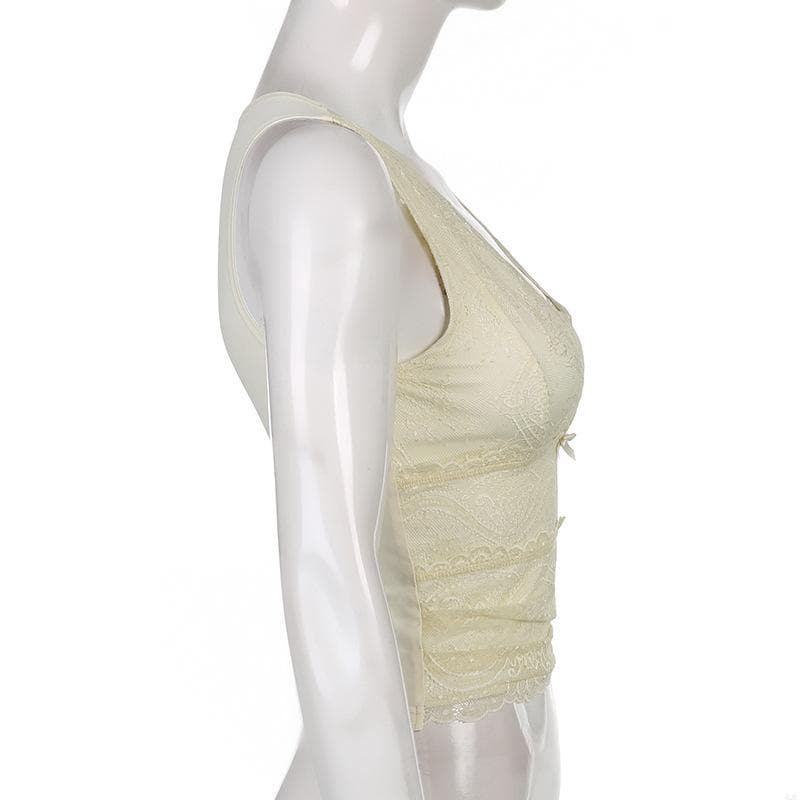 Chic V-Neck Sleeveless Lace Hem Top for Y2K Fashion & Coquette Aesthetic Outfits Chic V-Neck Sleeveless Lace Hem Top for Y2K Fashion & Coquette Aesthetic Outfits