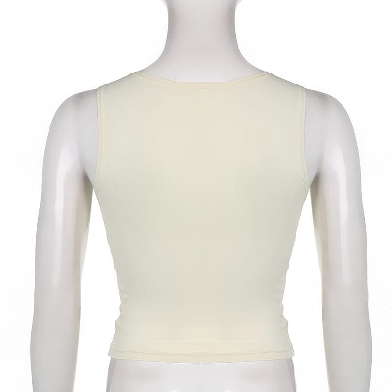 Chic V-Neck Sleeveless Lace Hem Top for Y2K Fashion & Coquette Aesthetic Outfits Chic V-Neck Sleeveless Lace Hem Top for Y2K Fashion & Coquette Aesthetic Outfits