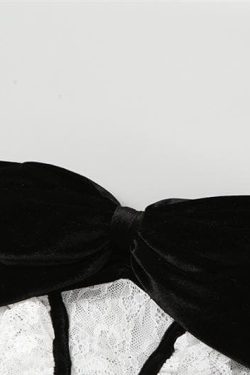 Chic Velvet Bowknot Lace Ruffle Backless Tube Crop Top for Y2K and Coquette Aesthetic