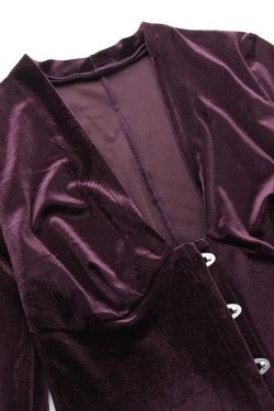 Chic Velvet Button Ruffle Long Sleeve V-Neck Midi Dress for Y2K Aesthetic Lovers