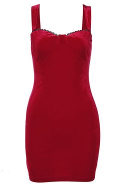 Chic Velvet Mini Dress with Sweetheart Neckline and Lace Hem for Y2K Aesthetic Style