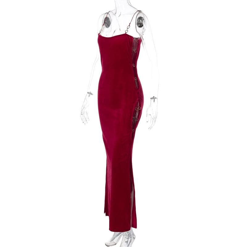 Chic Velvet O-Ring Hollow Out Backless Maxi Dress for Y2K and Coquette Aesthetic Chic Velvet O-Ring Hollow Out Backless Maxi Dress for Y2K and Coquette Aesthetic