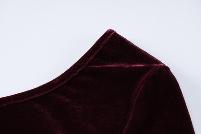 Chic Velvet One-Shoulder Slit Midi Dress - Irregular Cut for Y2K Aesthetic Style Chic Velvet One-Shoulder Slit Midi Dress - Irregular Cut for Y2K Aesthetic Style