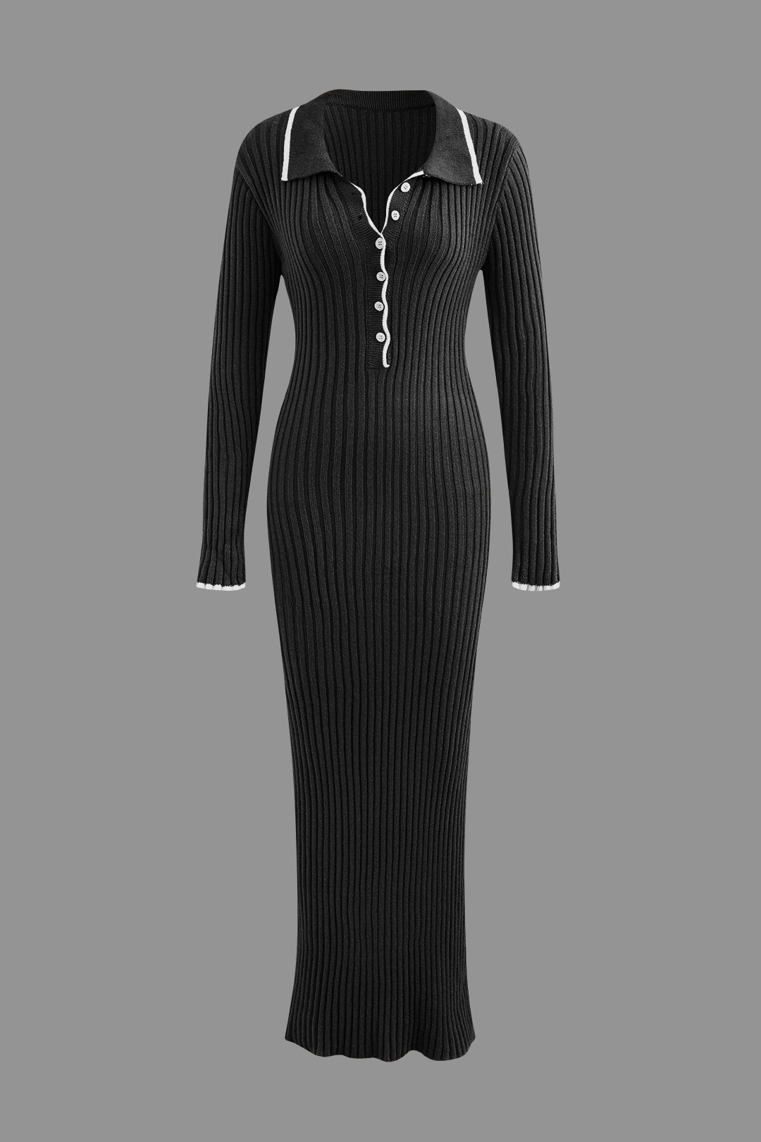 Chic Y2K Aesthetic Collar Button Long Sleeve Knit Maxi Dress for Effortless Style Chic Y2K Aesthetic Collar Button Long Sleeve Knit Maxi Dress for Effortless Style