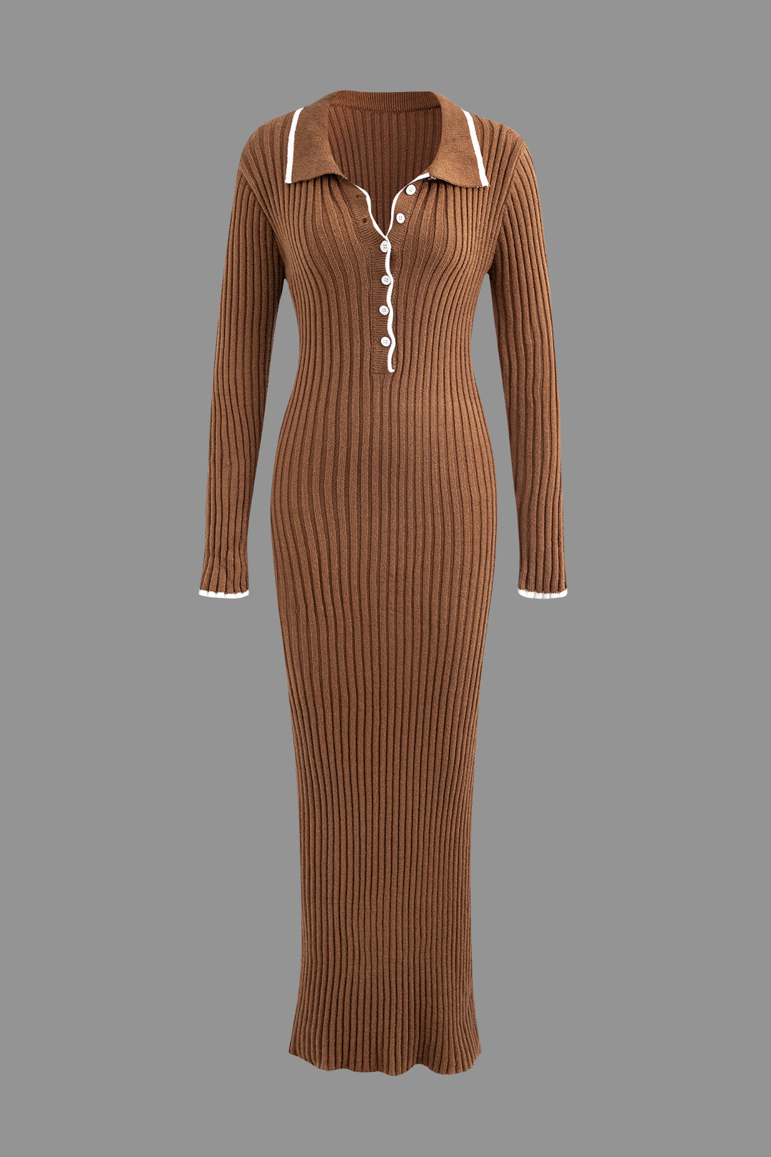 Chic Y2K Aesthetic Collar Button Long Sleeve Knit Maxi Dress for Effortless Style Chic Y2K Aesthetic Collar Button Long Sleeve Knit Maxi Dress for Effortless Style