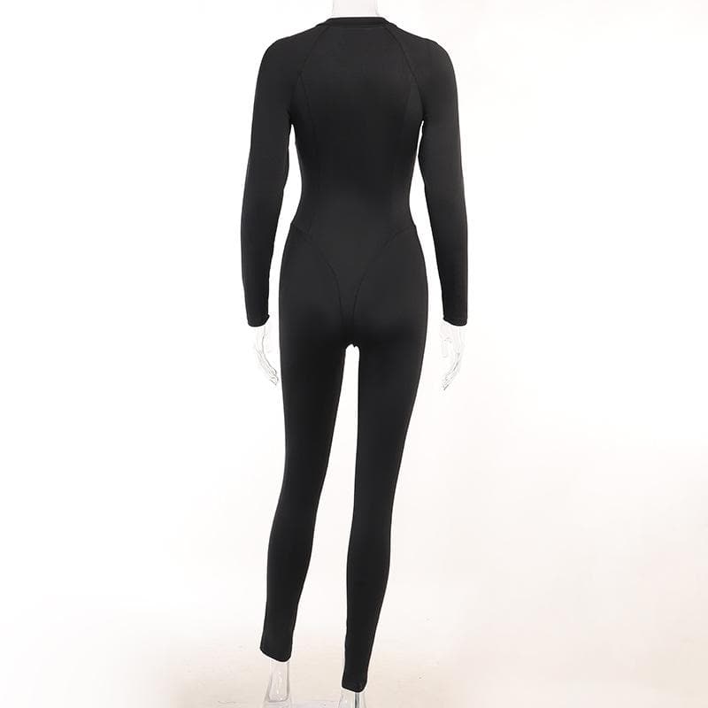 Chic Y2K Aesthetic Zip-Up PU Leather Long Sleeve High Neck Jumpsuit for Trendy Outfits Chic Y2K Aesthetic Zip-Up PU Leather Long Sleeve High Neck Jumpsuit for Trendy Outfits