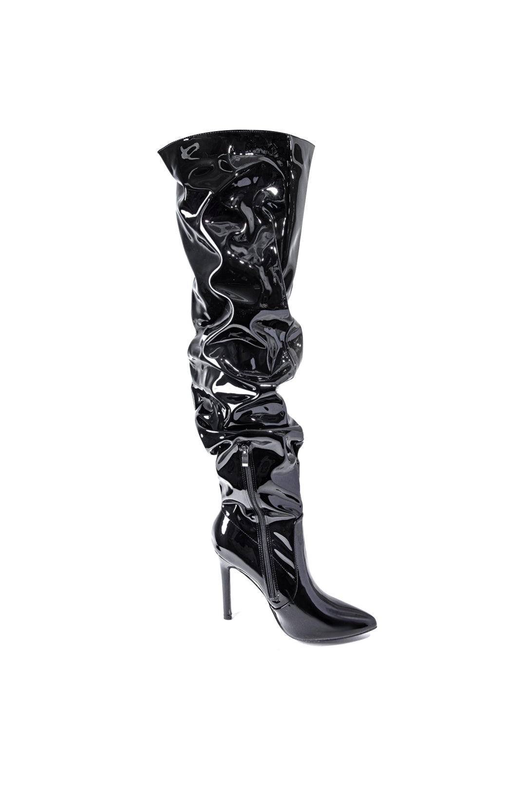 Chic Y2K Patent Leather Pointed Toe Knee High Heeled Boots for Trendy Outfits Chic Y2K Patent Leather Pointed Toe Knee High Heeled Boots for Trendy Outfits