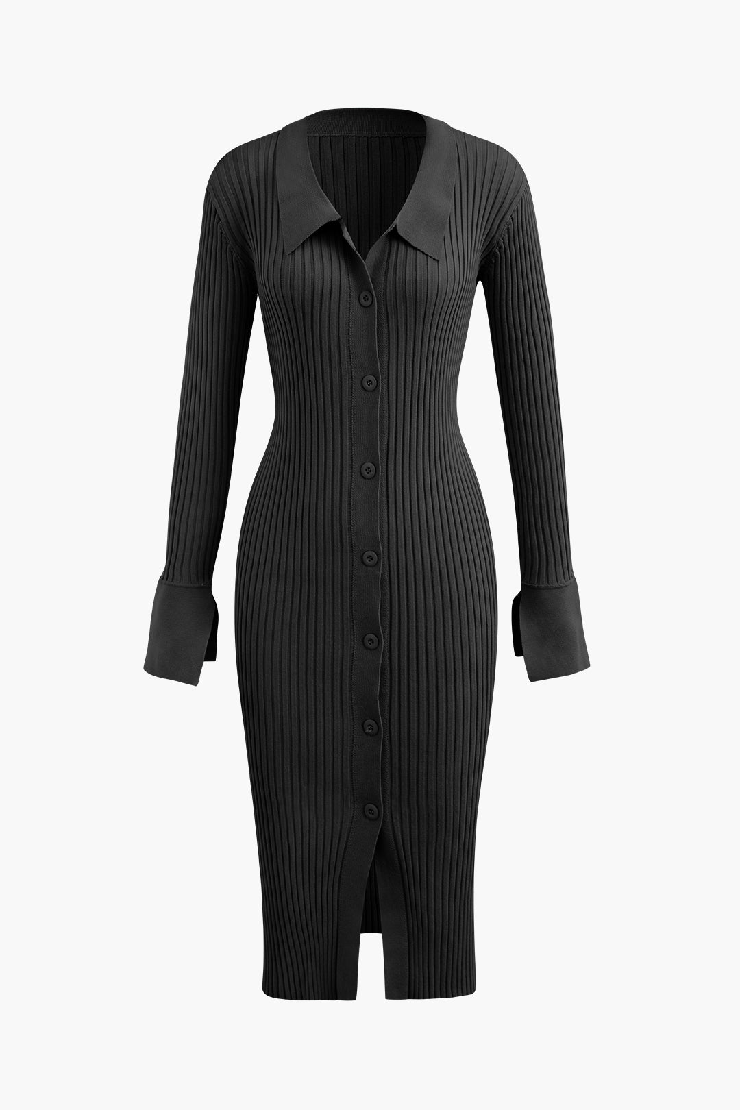 Chic Y2K Style Collar Button-Up Rib Knit Midi Dress for Trendy Aesthetic Outfits Chic Y2K Style Collar Button-Up Rib Knit Midi Dress for Trendy Aesthetic Outfits