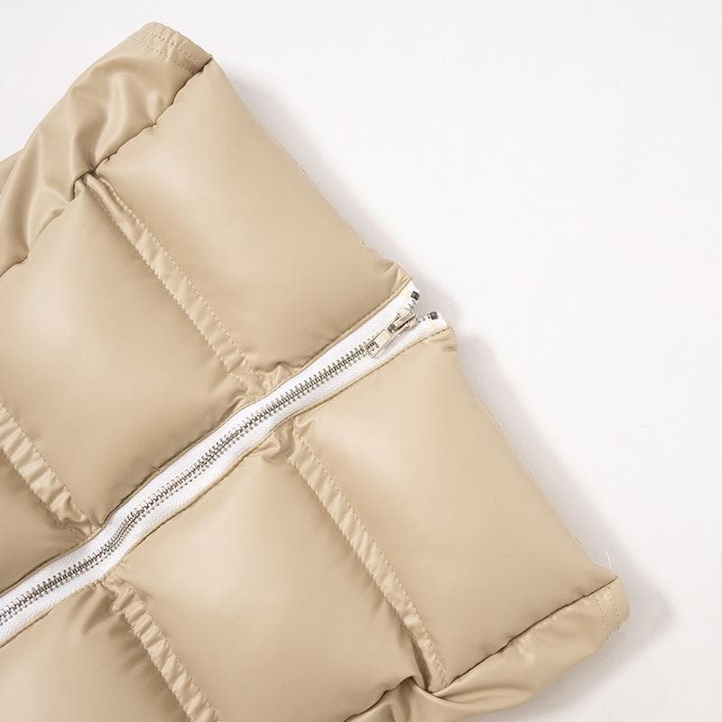 Chic Y2K Style Zip-Up PU Leather Tube Top for a Trendy Winter Look Chic Y2K Style Zip-Up PU Leather Tube Top for a Trendy Winter Look