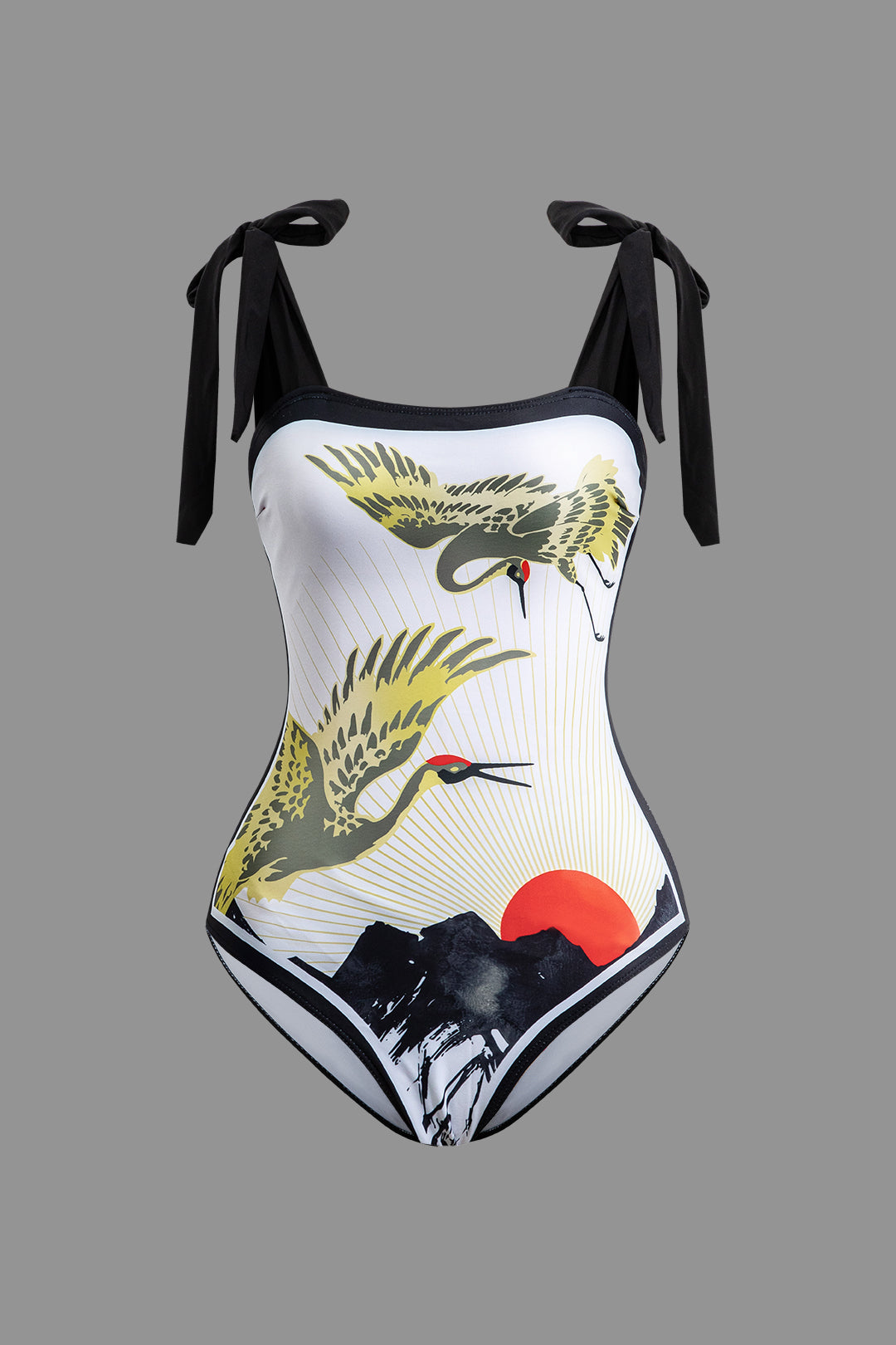 Chinoserie Pattern Knot Bodysuit & Skirt Set - Y2K Aesthetic Swimwear Outfit