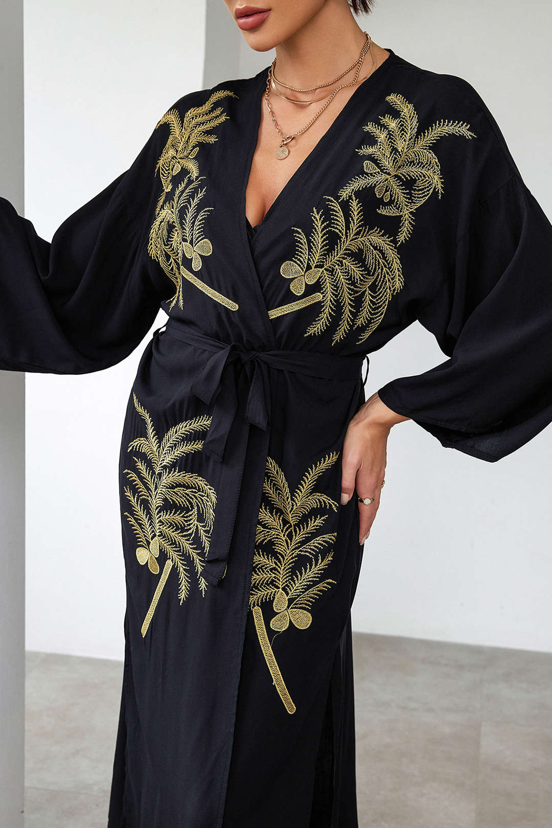 Coconut Tree Embroidery Belted Cover Up - Y2K Aesthetic Beachwear for Summer Vibes Coconut Tree Embroidery Belted Cover Up - Y2K Aesthetic Beachwear for Summer Vibes