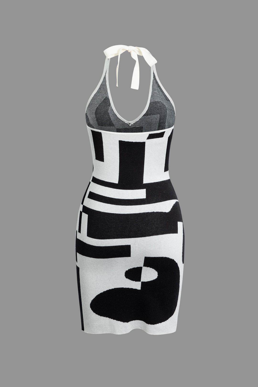 Colorblock V-Neck Halter Tie Knit Mini Dress - Y2K Aesthetic Cute Summer Outfit