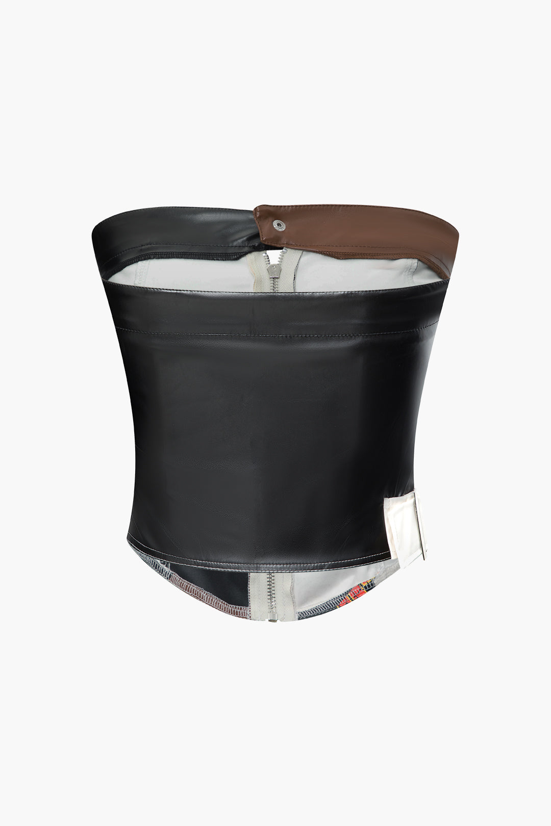 Contrast Letter Print Faux Leather Strapless Top - Y2K Aesthetic Fashion Statement Contrast Letter Print Faux Leather Strapless Top - Y2K Aesthetic Fashion Statement